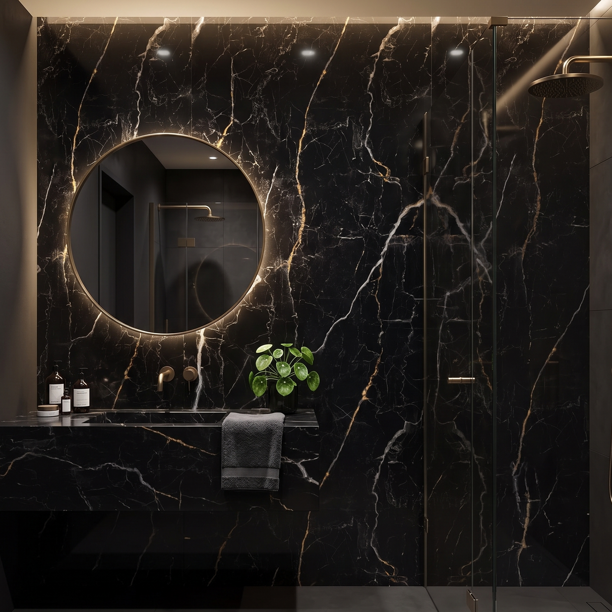 Panneau mural PVC effet marbre noir et or - PVC 12 - 260x122cm