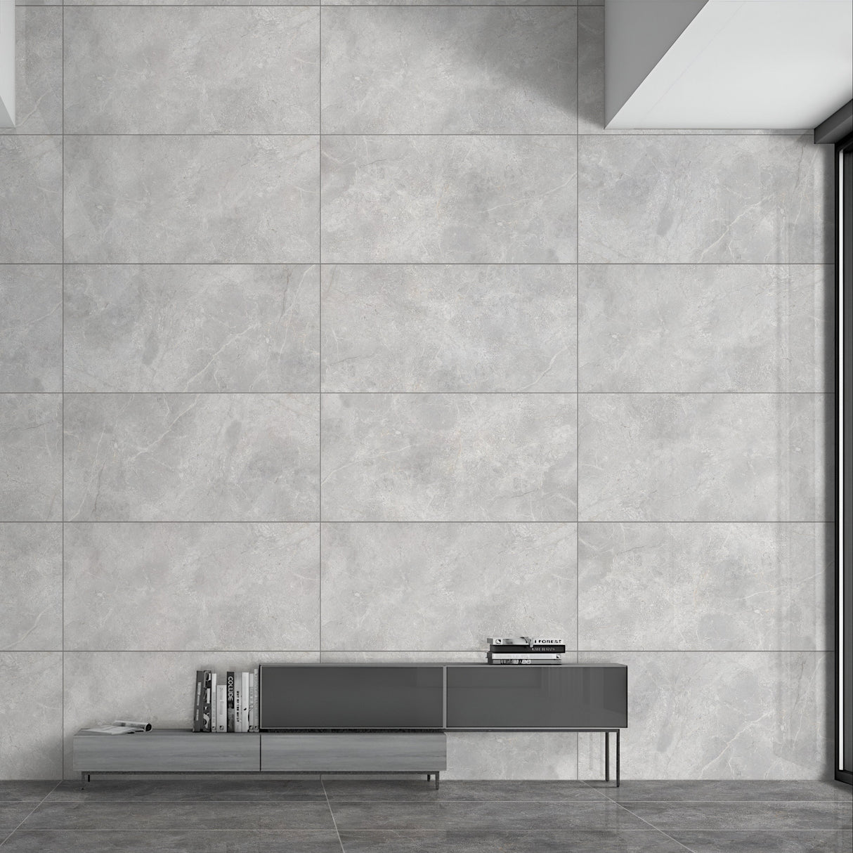 Carrelage effet pierre gris brillant  - Rome Blanc - 60x120cm