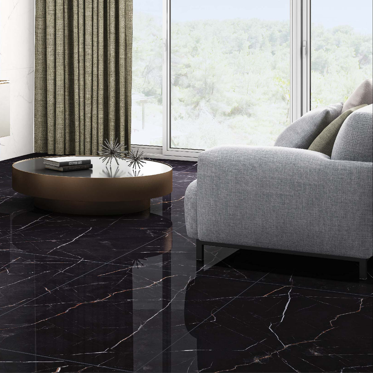 Carrelage effet marbre brillant - Splendore Nero - 60x120cm