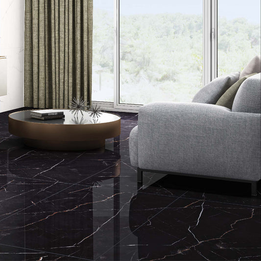 Carrelage effet marbre brillant - Splendore Nero - 60x120cm