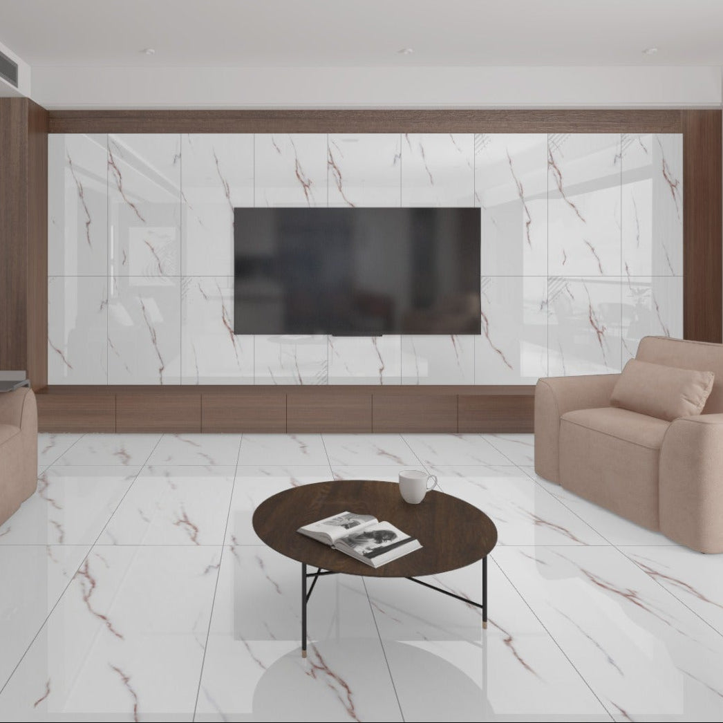 Carrelage effet marbre brillant - Statuario Magma - 60x120cm