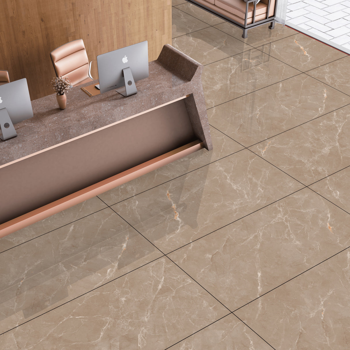 Carrelage effet marbre brillant - Tokyo Taupe - 60x120cm