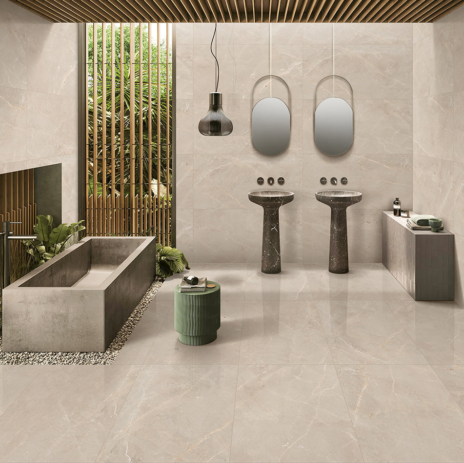 Carrelage effet marbre brillant- Turqueville Ivoire - 60x120cm