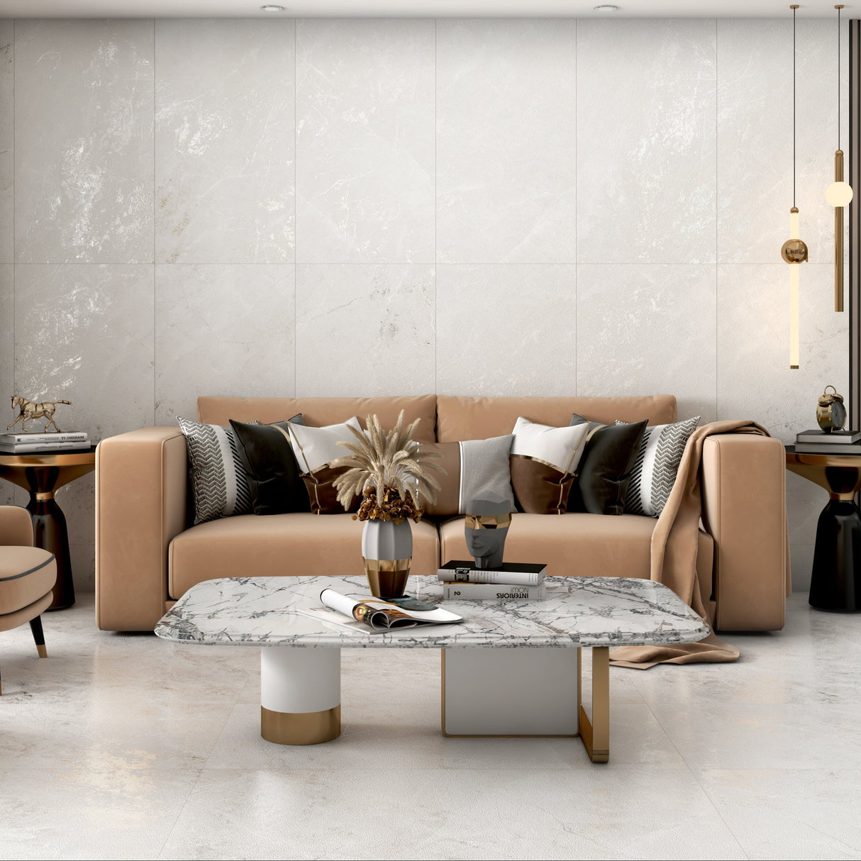 Carrelage effet marbre semi-brillant - Volcanic Blanco - 60x120cm