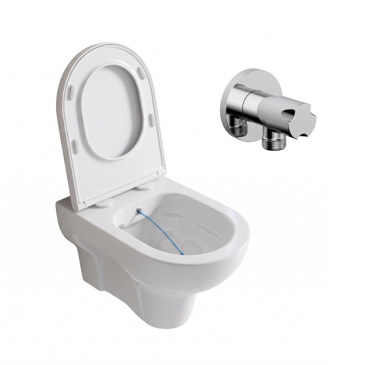 Cuvette WC suspendue lavante avec abattant et robinet d'arrêt (bidet)