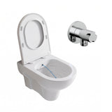 Cuvette WC suspendue lavante avec abattant et robinet d'arrêt (bidet)