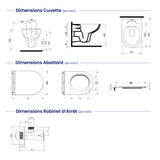 Pack complet WC suspendu lavant - Bâti-support, Cuvette, Abattant & Robinet d'arrêt (bidet)