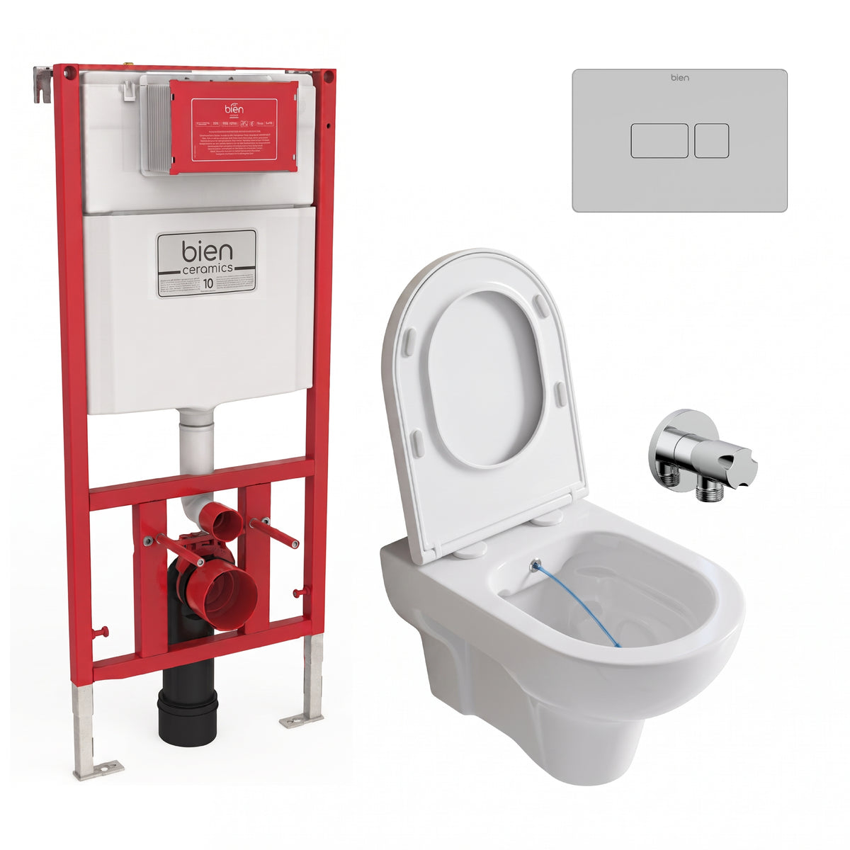 Pack complet WC suspendu lavant - Bâti-support, Cuvette, Abattant & Robinet d'arrêt (bidet)