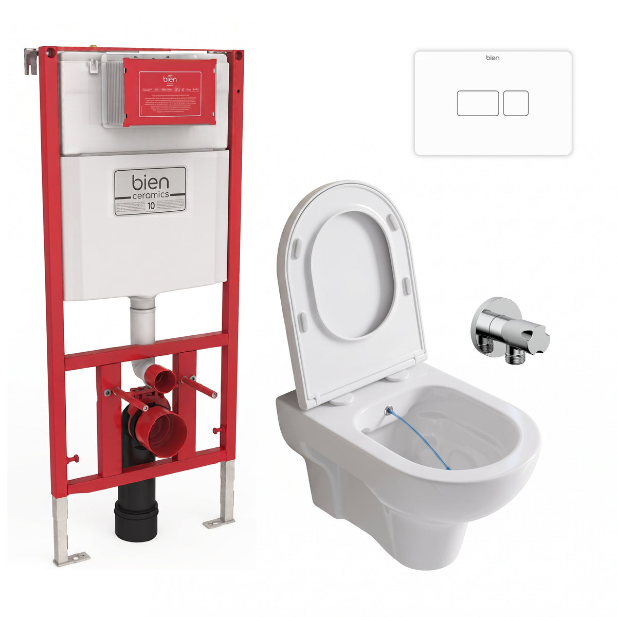 Pack complet WC suspendu lavant - Bâti-support, Cuvette, Abattant & Robinet d'arrêt (bidet)