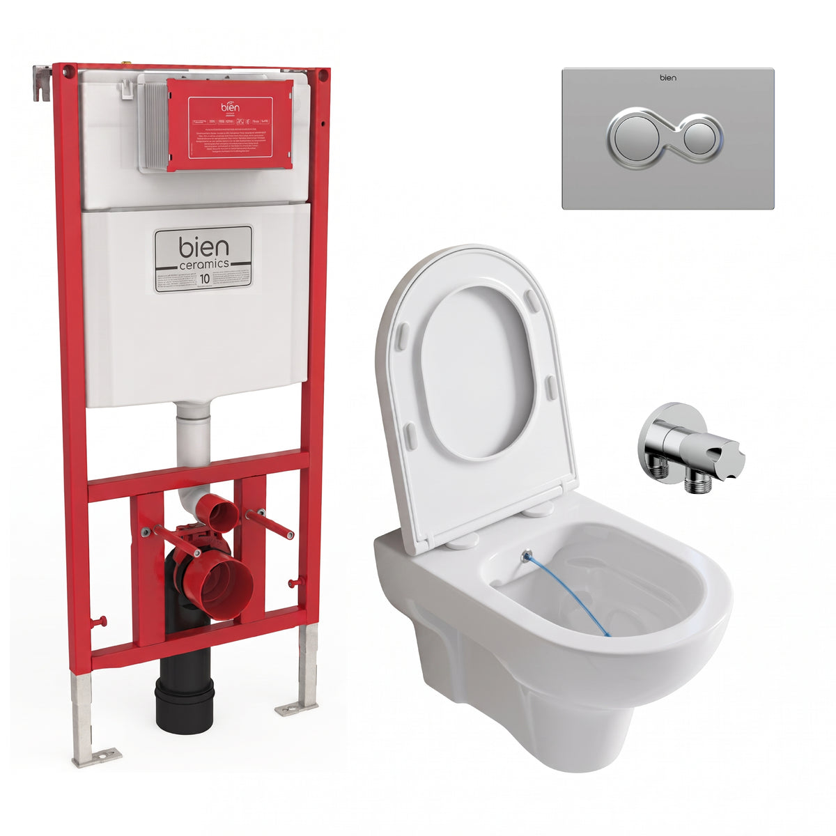 Pack complet WC suspendu lavant - Bâti-support, Cuvette, Abattant & Robinet d'arrêt (bidet)